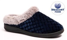 DR LIGHTFOOT WOMENS NAVY COMFY MEMORY FOAM LADIES MOCCASIN SLIP ON SLIPPERS SIZE