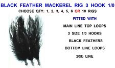 BLACK FEATHER RIG 3 HOOK 1/0 KAYAK BOAT SEA FISHING LURES COD MACKEREL FEATHERS