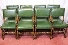 Reprodux Bevan Funnel Lovely  Set Of Eight Oak And Leather Dining Chairs