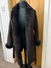 Nicole Farhi real sheepskin shearling fur belted coat jacket Toscana sz UK10 US6