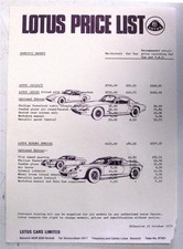 LOTUS Elan/ Europa Car Price List Oct 1973 +2 S 130