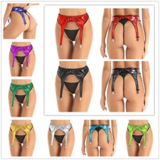 Women Shiny Stockings Suspender Belt 4 Metal Duck-Mouth Clips Suspender Panties