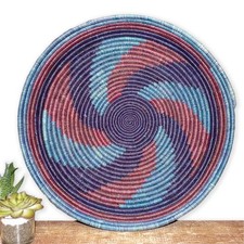 Woven Basket Wall Décor African Decorative Boho Fruit Bowl Handmade Blue Used