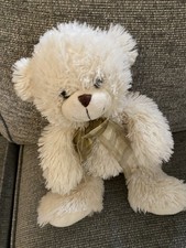 Cuddles Time cream Teddybear checked Ribbon Soft Cuddly Toy 10 inch sit style 