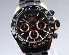 Technos T4684 Chronograph 10ATM Men’s Watch Black Gold Japan Full Set Working