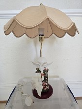 Kissing Doves on Log Table Lamp & Lampshade - Capodimonte Style - Resin
