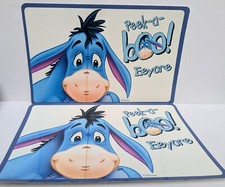 Disney Eeyore Peek-a-Boo Placemats Wipe Clean Thin Placemats x2 Used 