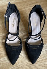 Ladies Phase Eight Stilletto Shoes In Black Suede Size 37 (4)  Used, Good