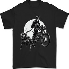 Skull Biker With Staffy Dog Motorbike Motorcycle Mens T-Shirt 100% Cotton