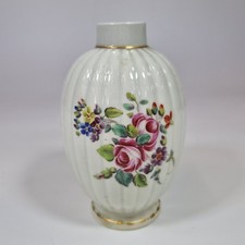Antique 18thC Worcester? Ribbed Tea Cannister Vase Painted Flowers 13.5cm A/F