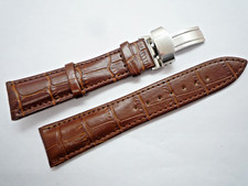 Brown 22 mm Leather Watch Strap Silver Deployment Clasp Croc Grain 22mm Lug