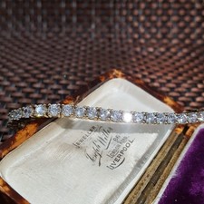 Diamonique 925 Sterling Silver Tennis Bracelet, Sparkly Simulated Diamonds, Gold