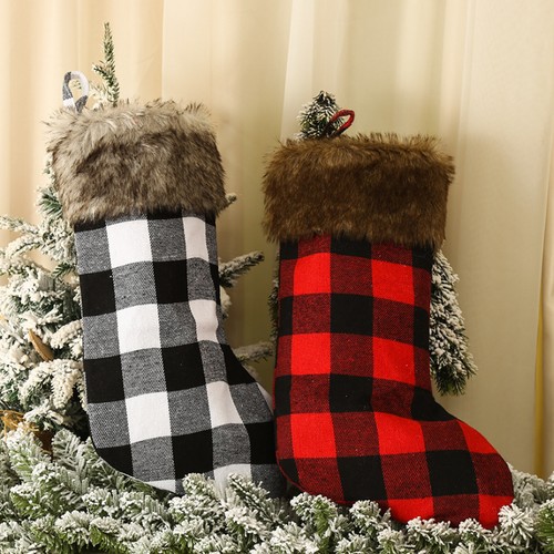 Christmas stocking plaid fuzzy - christmas,