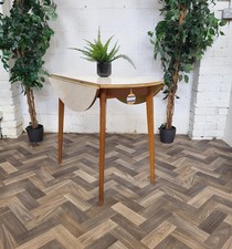 Vintage Mid-Century Round Brown Formica Dropleaf Dining Table Retro Scandi MCM