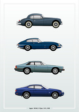 POSTER - JAGUAR SPORT EVOLUTION - (A4 A3 A2 Sizes)  XK140, E-Type, XK8, XJ-S