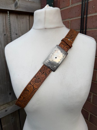 Vintage brown tooled leather - vintage,