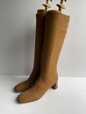 Mascaro tan tall sock boots EU 37 UK 4 stretch knee high fitted square toe mid