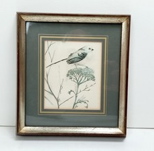 Vtg Mads Stage Framed Print Long-Tailed Tit Bird Watercolour Danish Art