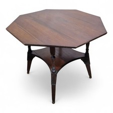 Antique large carved mahogany octagonal 2 tier side occasional centre table