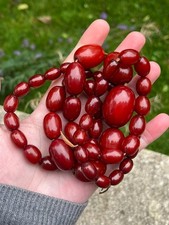 Vintage Phenolic Cherry Amber Bakelite Bead Necklace Faturan 95.5 Gram Marbled