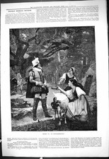 Original Old Antique Print 1878 Scene Henry Iv Fontainebleau Foresy Goat Milk