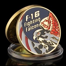 F16 Fighting Falcon USAF United States Air Force 40mm Challenge Coin in Gold