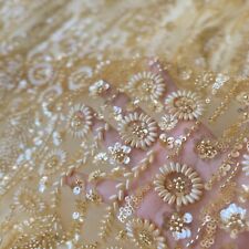 Gold Beaded Evening Gown Ballroom Dress Lace Sequin Décor Shows Craft Fabric 1 Y