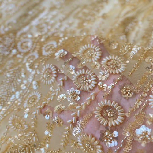 Gold beaded evening gown - gold,