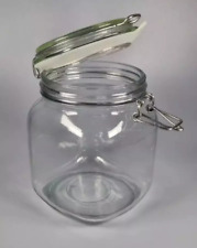 Preserving Jar 1 Litre Clear Glass Rubber Seal Metal Clip 15cm Tall - Kitchen