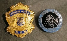 Vintage N.U.M. & YORKS Area NUM Miners Enamel Pin Badges x 2