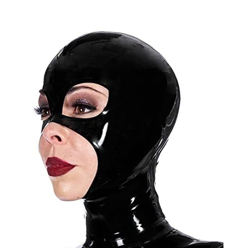 Black latex hood open mouth - latex,