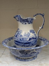 Fabulous Spode Blue Italian Large Wash Bowl and Pitcher/Jug