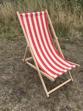 Traditional Folding Deck Chair Wooden Frame Retro Garden Patio Seat blue White