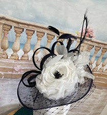 Jacques Vert  Navy Blue White Fascinator Hat Wedding Headband Races Occasion MOB