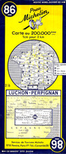 Michelin Paper Map. no  86  Luchon - Perpignan ~ 1954
