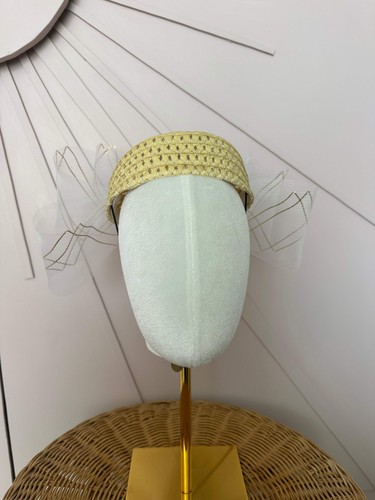 Natural straw pillbox hat with - hat,