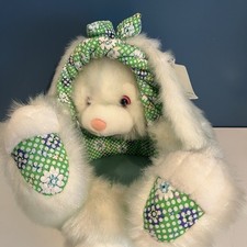 VTG Hug & Luv Easter Basket Bunny Plush Floral Ears Green Sparkly Hue with Tag