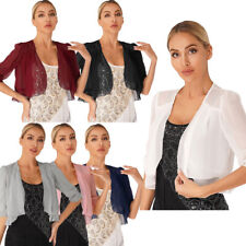 UK Women's Chiffon Shrug Cardigan Short Sleeve Open Front Cropped Bolero Top