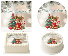 Merry Christmas Edible Cake Topper Decoration Circle or Square (Uncut)