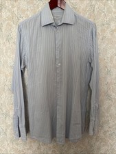 Richard James Savile Row Blue Striped Shirt 2 Fold 120s Cotton - 15.5 - Flaws