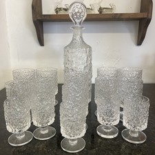 Whitefriars Glacier Crystal Decanter & 15 Glasses Geoffrey Baxter Vintage Set