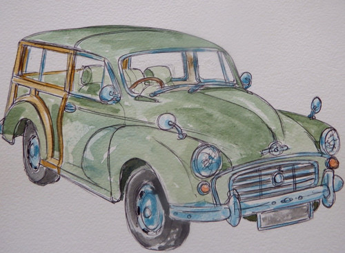 Morris minor watercolour - morris,