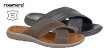 Roamers M543 Men's Leather Crossover Comfy Sturdy Padded Open Toe Mule Sandals