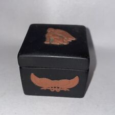 Wedgwood Egyptian Theme Terracotta On Basalt Pill / Trinket Box 4.25x4.25x3.5 cm