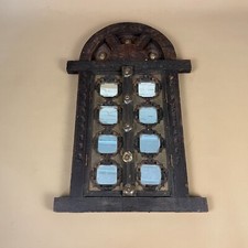 Antique Handmade Indian Wall Mirror Old Wooden Cabinet Decorative Brass Plated