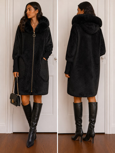 Italian warm black alpaca - , coat