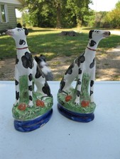 Staffordshire Whippets early 19th century antique pair 8 1/2" tall