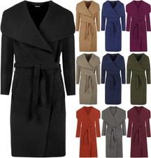 BRAND NEW LADIES WATERFALL BELT JACKET DRAPED WOMEN'S CARDIGAN TRENCH COAT 08-14