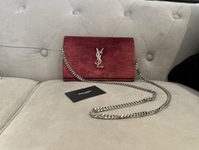 Genuine YSL Yves Saint Laurent burgundy wallet on chain crossbody shoulder bag