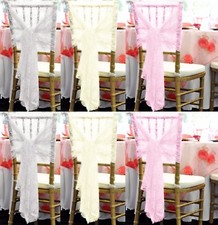 1 10 50 100 White Lace Chair Cover Hood Sashes Wedding Decor Party UK Brand New